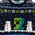 Navy - Side - Minecraft Childrens-Kids Creeper Wool Christmas Jumper