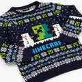 Navy - Close up - Minecraft Childrens-Kids Creeper Wool Christmas Jumper