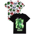 White-Black - Front - Minecraft Childrens-Kids Creeper T-Shirt (Pack of 2)