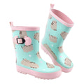 Pastel Mint-Pink - Front - Pusheen Girls Repeat Print Garden Wellies