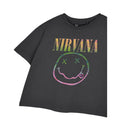 Charcoal - Side - Nirvana Womens-Ladies Rainbow Logo Crop T-Shirt