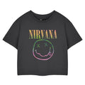 Charcoal - Front - Nirvana Womens-Ladies Rainbow Logo Crop T-Shirt