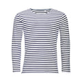 White-Navy - Front - SOLS Mens Marine Long Sleeve Stripe T-Shirt