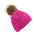 Fuchsia - Front - Beechfield Unisex Fur Pop Pom Chunky Beanie