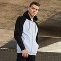 Heather Grey-Jet Black - Side - AWDis Just Hoods Mens Baseball Zoodie