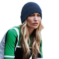 Steel Blue - Side - Beechfield Engineered Knit Ribbed Beanie