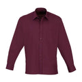 Burgundy - Front - Premier Mens Poplin Long-Sleeved Shirt