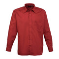 Burgundy - Front - Premier Mens Poplin Long-Sleeved Shirt