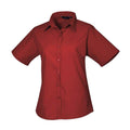 Burgundy - Front - Premier Womens-Ladies Poplin Short-Sleeved Blouse