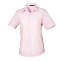 Pink - Front - Premier Womens-Ladies Poplin Short-Sleeved Blouse