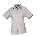 Silver - Front - Premier Womens-Ladies Poplin Short-Sleeved Blouse