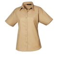 Khaki - Front - Premier Womens-Ladies Poplin Short-Sleeved Blouse