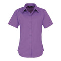 Rich Violet - Front - Premier Womens-Ladies Poplin Short-Sleeved Blouse