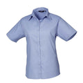 Mid Blue - Front - Premier Womens-Ladies Poplin Short-Sleeved Blouse