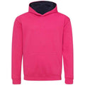 Hot Pink-French Navy - Front - Awdis Childrens-Kids Varsity Hoodie