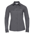 Convoy Grey - Front - Russell Collection Womens-Ladies Poplin Easy-Care Long-Sleeved Formal Shirt