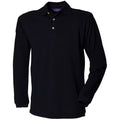 Navy - Front - Henbury Mens Pique Long-Sleeved Polo Shirt