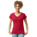 Cherry Red - Front - Gildan Womens-Ladies Soft Style V Neck T-Shirt