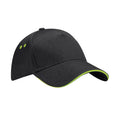 Black-Lime Green - Front - Beechfield 5 Panel Sandwich Peak Baseball Cap