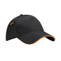 Black-Orange - Front - Beechfield 5 Panel Sandwich Peak Baseball Cap