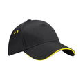 Black-Yellow - Front - Beechfield 5 Panel Sandwich Peak Baseball Cap