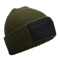 Military Green-Black - Front - Beechfield Unisex Adult Zip Patch Beanie