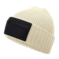 Sand-Black - Back - Beechfield Unisex Adult Zip Patch Beanie