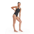 Black-Silver - Side - Speedo Womens-Ladies Hyperboom Medalist All-Over Print One Piece Swimsuit