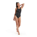 Black-Silver - Front - Speedo Womens-Ladies Hyperboom Medalist All-Over Print One Piece Swimsuit