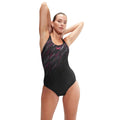 Black-Pink - Side - Speedo Womens-Ladies Hyperboom Placement Muscleback One Piece Swimsuit