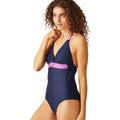 Navy-Radiant Orchid - Lifestyle - Regatta Womens-Ladies Flavia II Contrast One Piece Swimsuit