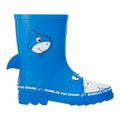 Blue - Side - Regatta Childrens-Kids Mudplay II Bubbles The Shark Wellington Boots