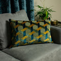 Teal-Gold - Back - Riva Paoletti Delano Jacquard Velvet Cushion Cover