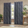 Midnight - Front - Wylder Bali Jacquard Botanical Eyelet Curtains