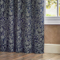 Midnight - Back - Wylder Bali Jacquard Botanical Eyelet Curtains