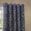 Midnight - Side - Wylder Bali Jacquard Botanical Eyelet Curtains