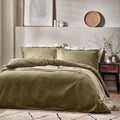 Olive - Side - Yard Waffle Textured Duvet Cover Set