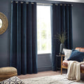 Navy - Front - Yard Chenille Velvet Eyelet Curtains