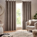 Greige - Front - Yard Chenille Velvet Eyelet Curtains