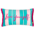 Aqua-Pink - Front - Furn Love Yourself Velvet Stripe Cushion Cover