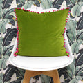 Green-Fuchsia - Pack Shot - Riva Home Velvet Pompom Cushion Cover