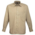 Khaki - Front - Premier Mens Premier Poplin Long-Sleeved Formal Shirt