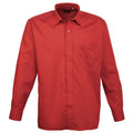 Red - Front - Premier Mens Premier Poplin Long-Sleeved Formal Shirt