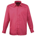 Hot Pink - Front - Premier Mens Premier Poplin Long-Sleeved Formal Shirt