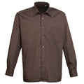 Brown - Front - Premier Mens Premier Poplin Long-Sleeved Formal Shirt