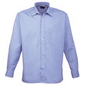 Mid Blue - Front - Premier Mens Premier Poplin Long-Sleeved Formal Shirt