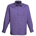 Purple - Front - Premier Mens Premier Poplin Long-Sleeved Formal Shirt