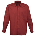 Burgundy - Front - Premier Mens Premier Poplin Long-Sleeved Formal Shirt