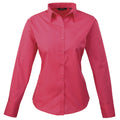 Hot Pink - Front - Premier Womens-Ladies Poplin Long-Sleeved Blouse