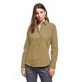 Khaki - Side - Premier Womens-Ladies Poplin Long-Sleeved Blouse